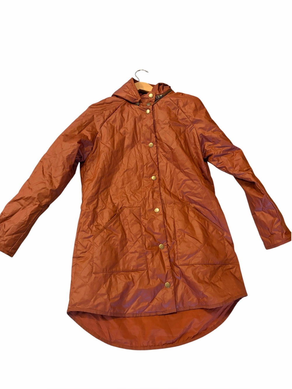 Garnet Hill Size 8 Coated Cotton Quilted Car Coat Orange Pumpkin Rust Rain